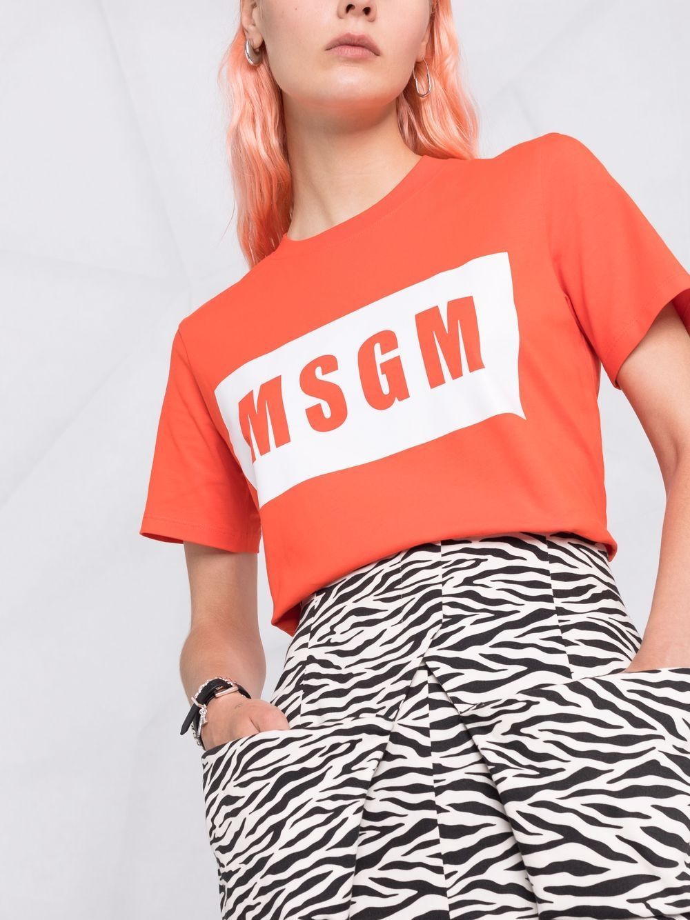 Msgm Logo-print Cropped T-shirt In Orange