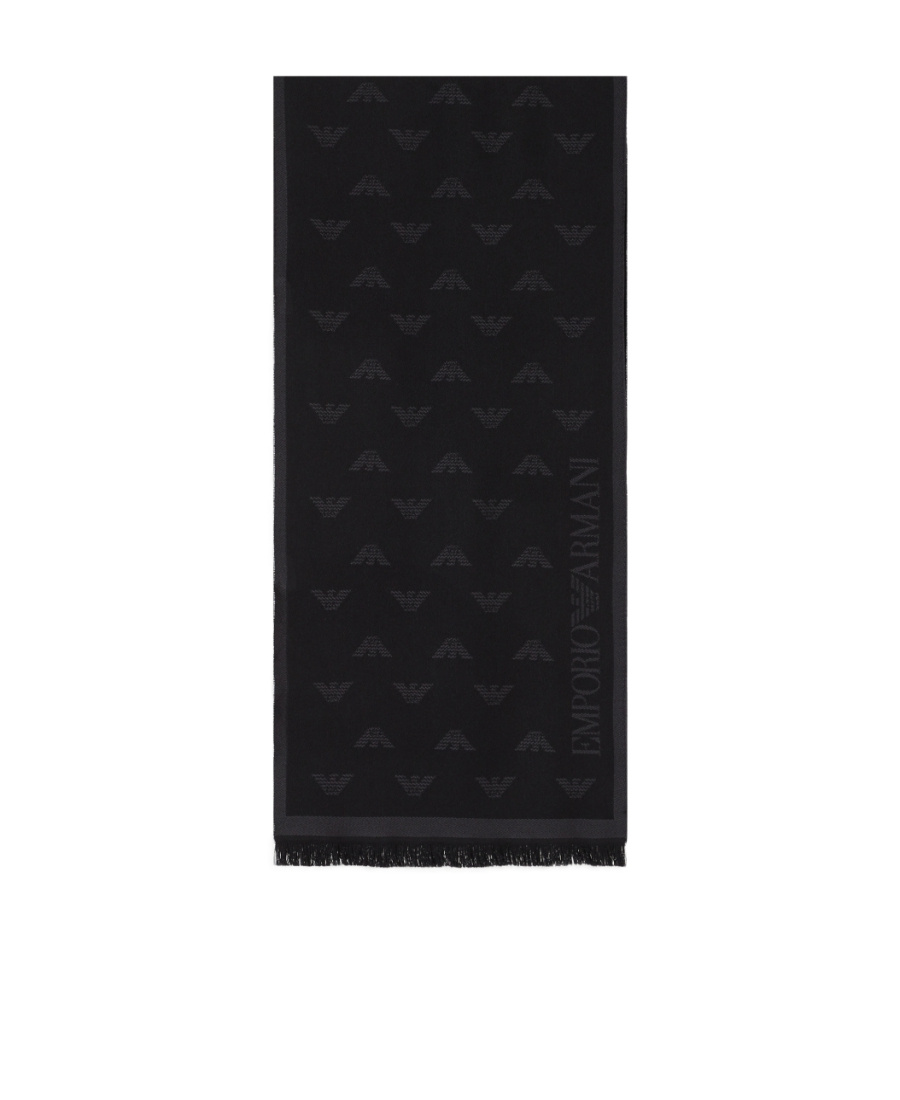Emporio Armani Logo Embroidered Knit Scarf In Black