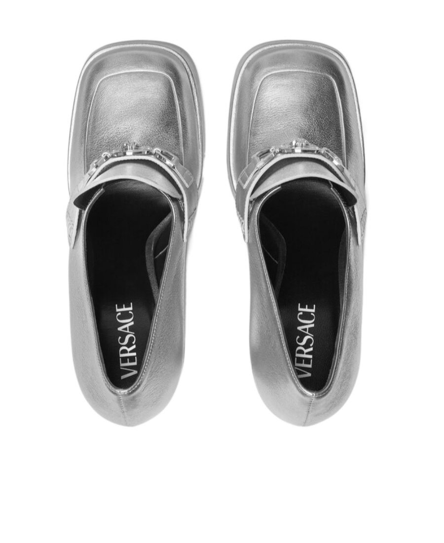Versace Square Toe High Heels In Gray