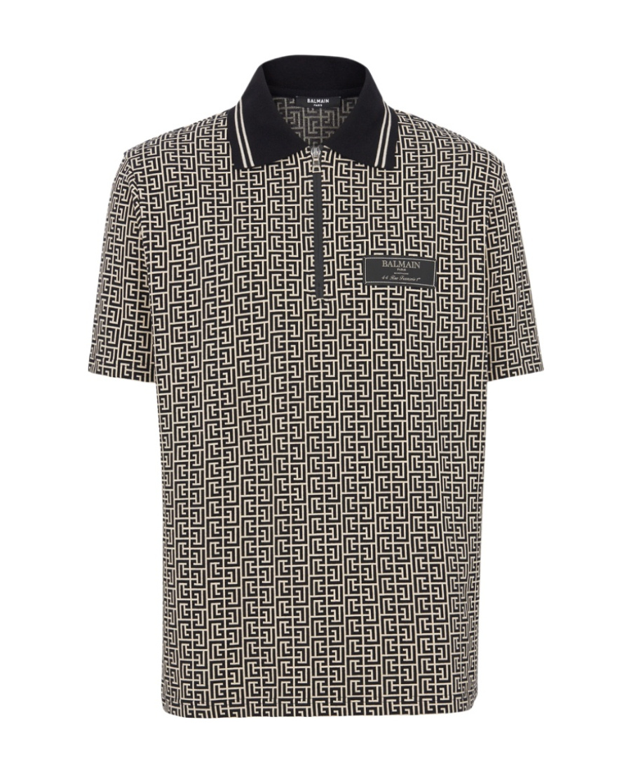 Balmain Labyrinth Polo Shirt With Jacquard Effect In Black