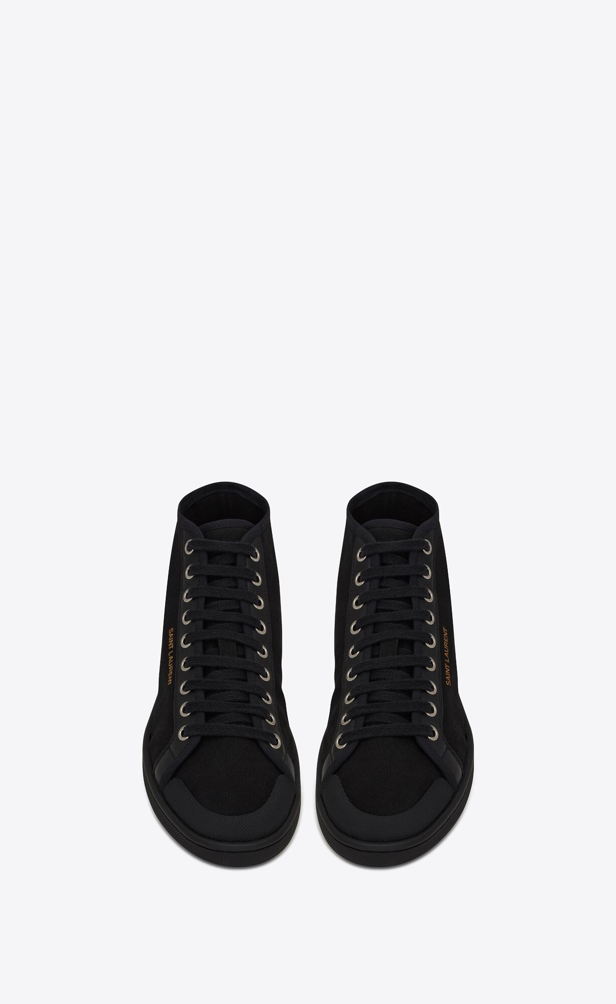 Saint Laurent High-top Leather Lace-up Sneakers In Organic Cotton Canvas In Black