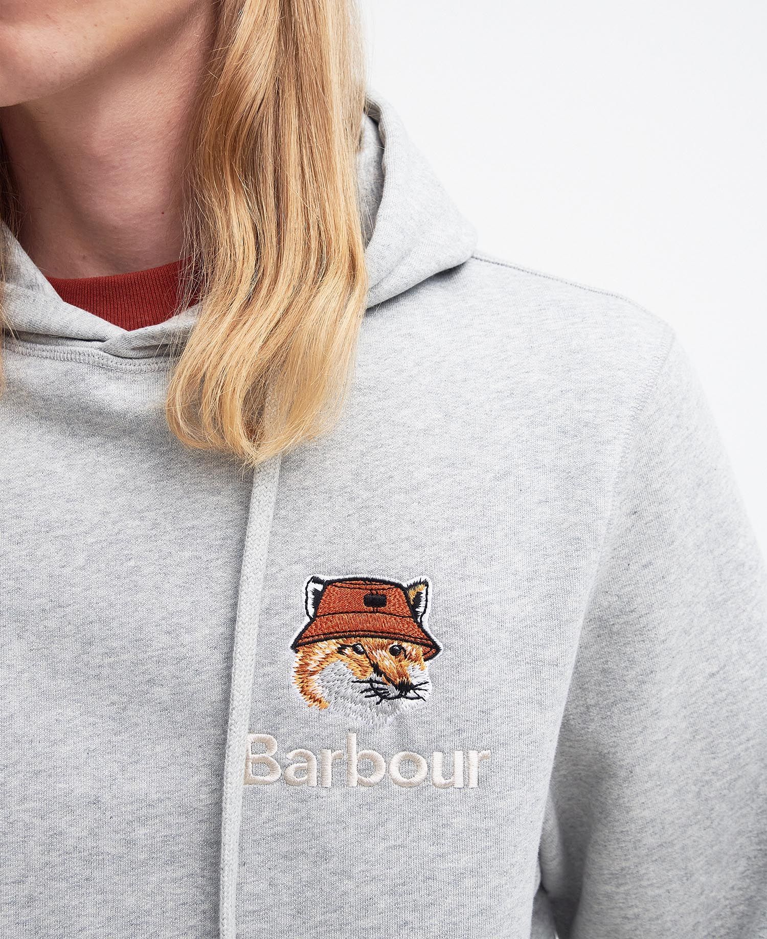 Shop Barbour X Maison Kitsuné Fox Head Embroidered Hoodie In White
