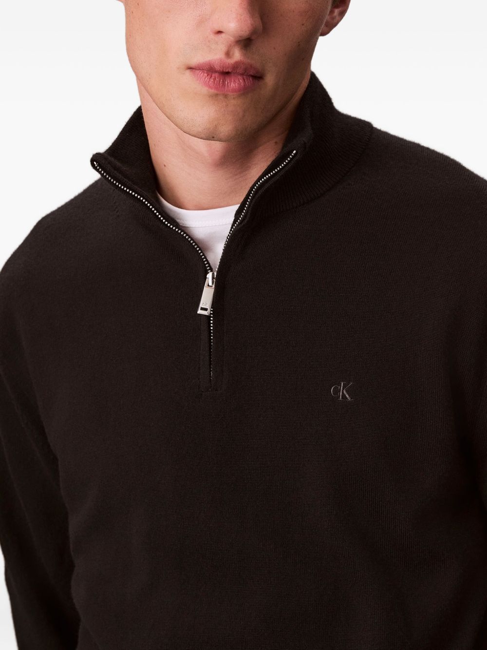 Calvin Klein Wool Crewneck Sweater With Ribbed Cuffs And Hem In Black