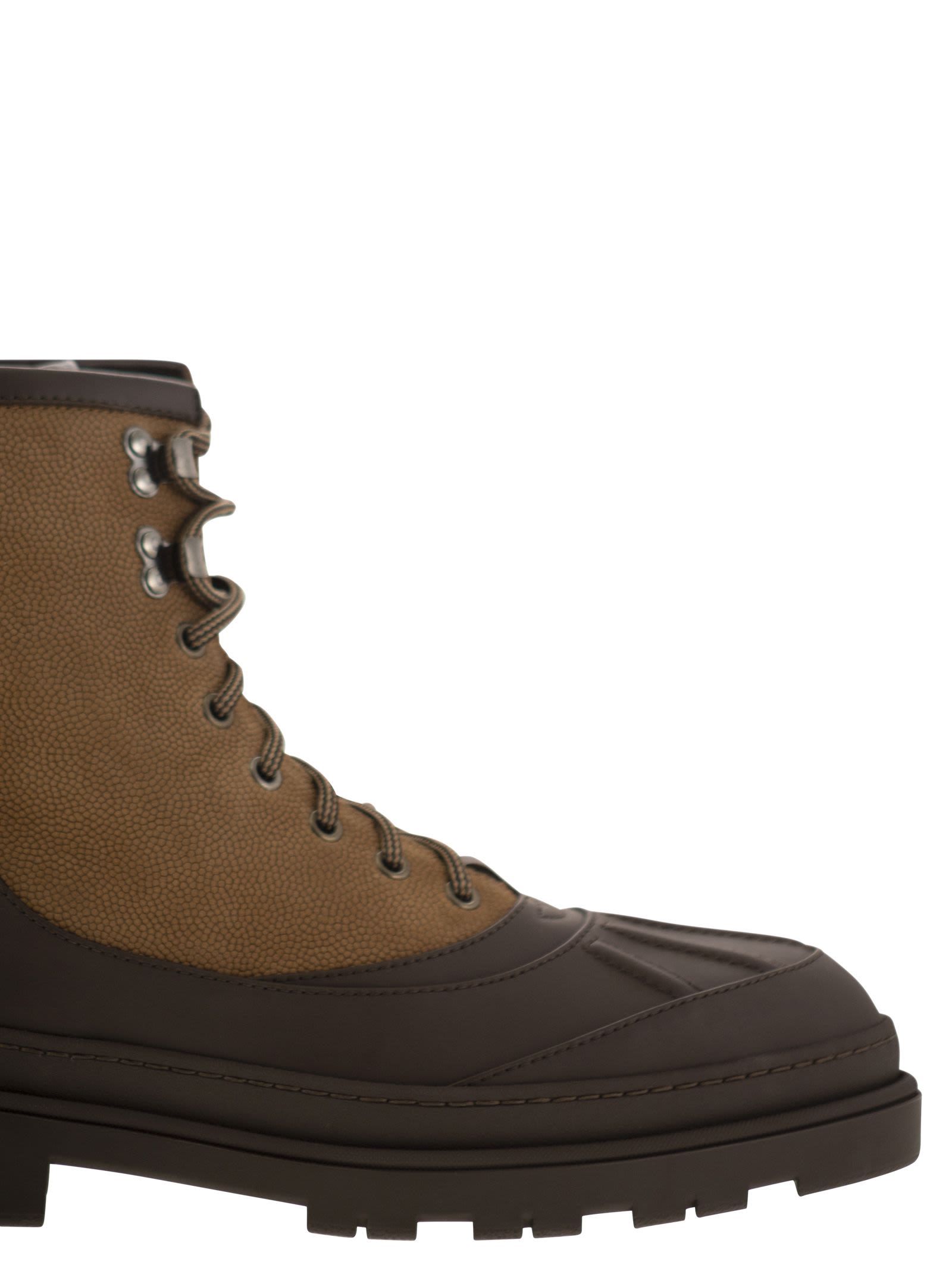 Brunello Cucinelli Men Duck Boot In Suede And Rubberised Calf Leather In Black