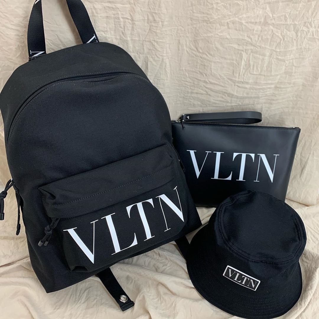 Valentino Vltn Print Backpack In Black