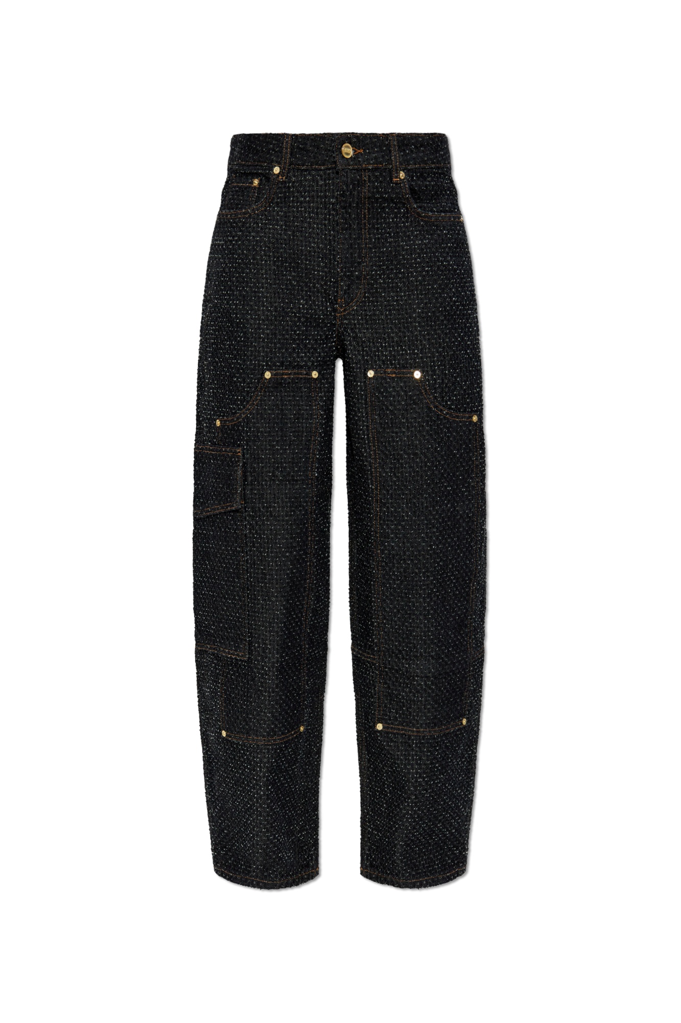 Shop Ganni Black Fluffy Denim Carpenter Jeans