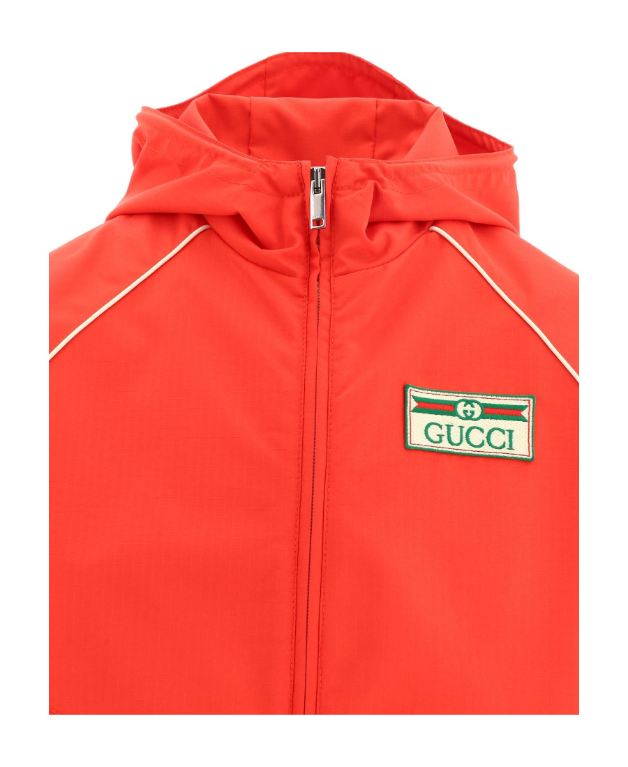 Gucci Hooded Logo-patch Jacket In Red