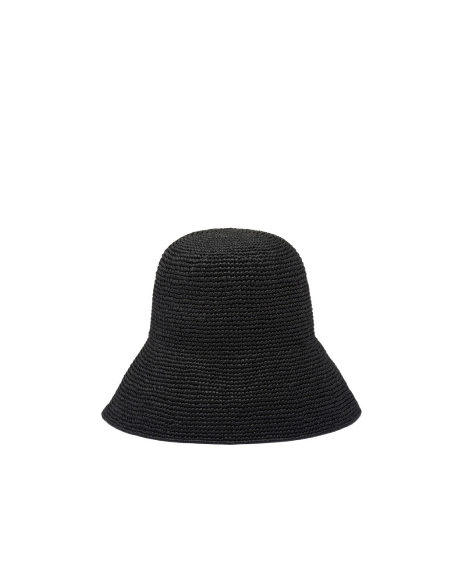 Prada Logo Crochet Bucket Hat In Black
