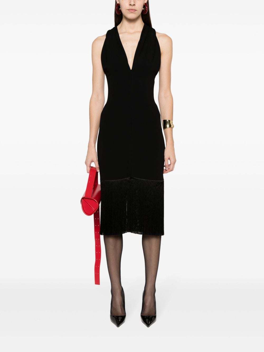 Ferragamo Sleeveless Dress With Fringe In Black