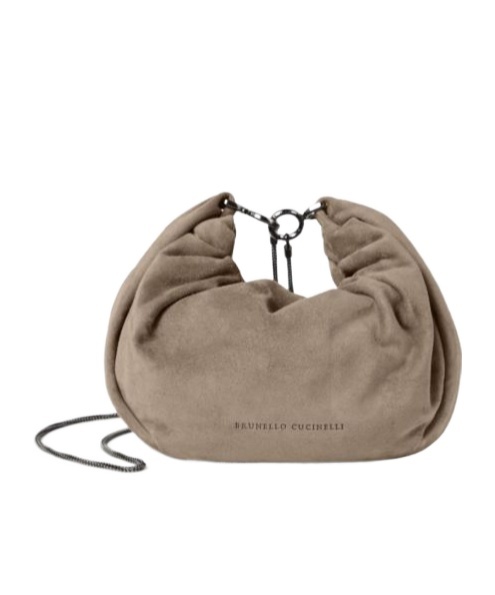 Brunello Cucinelli Suede Hobo Brioche Handbag In Brown