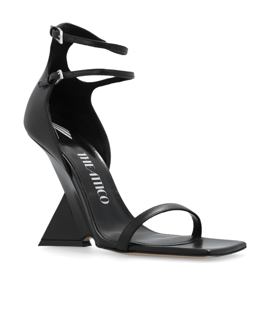 Attico 'grace' Black Sandals With Double Ankle Strap And Pyramid Wedge In Leather Woman In Black