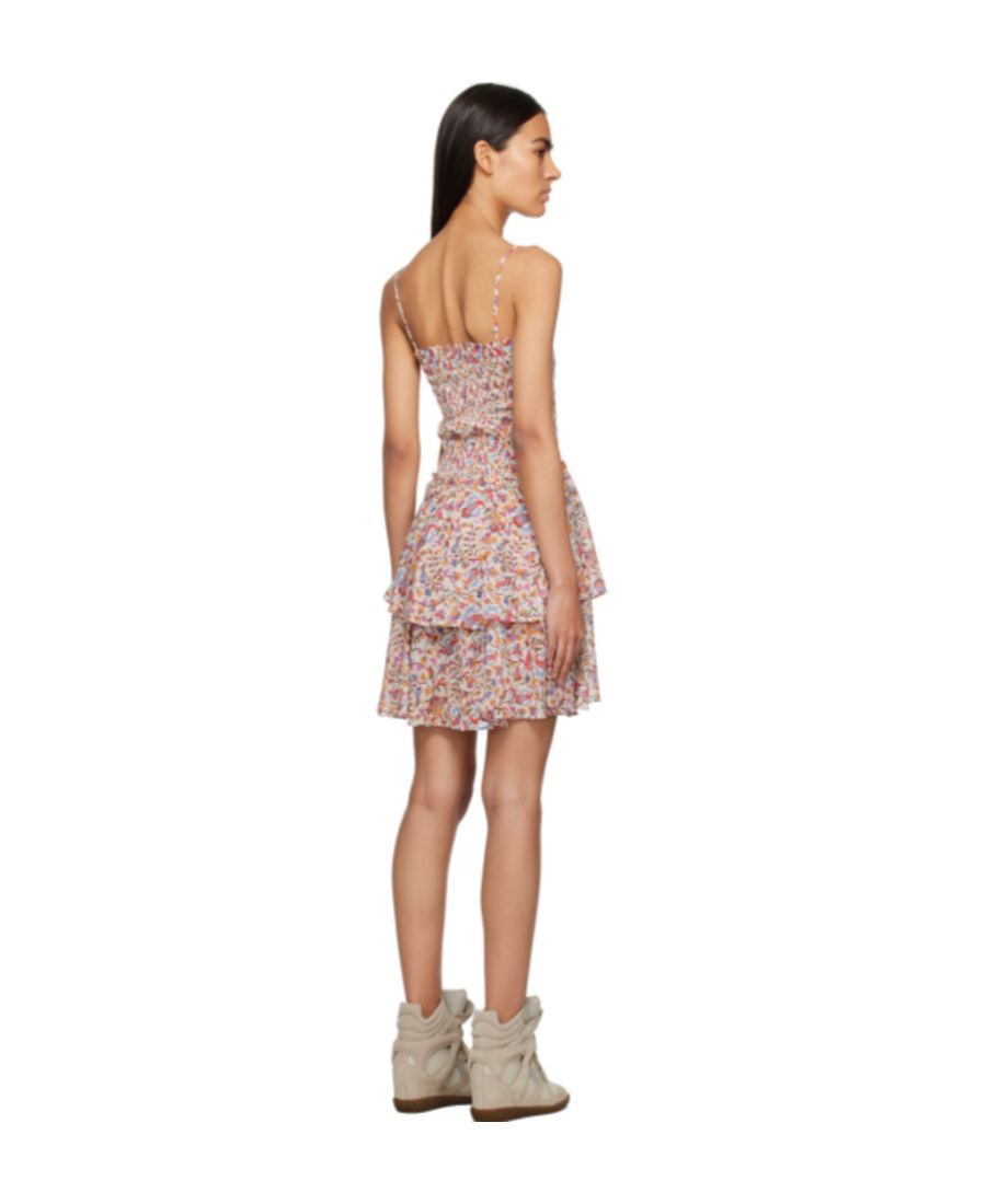 Isabel Marant Étoile Botanical-print Smocked Short Dress In Nude