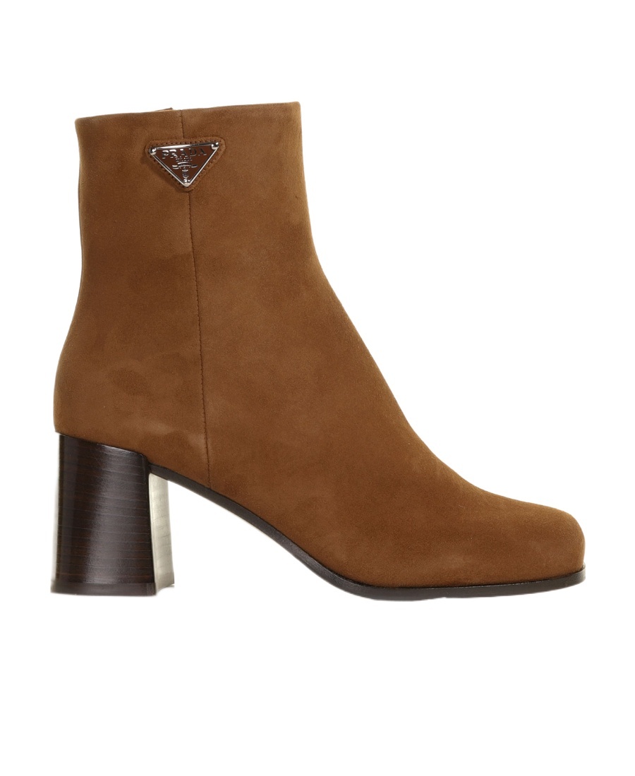 Prada Triangle-logo Leather Boots In Brown