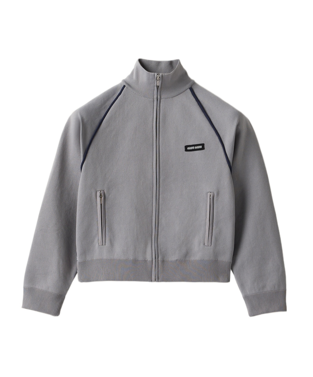 Miu Miu Technical Yarn Zipper Cardigan In Gray