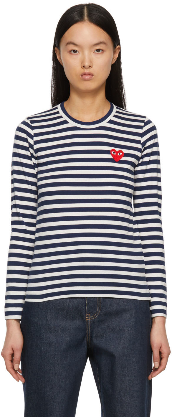 Comme Des Garçons Play Long Sleeved T-shirt In White