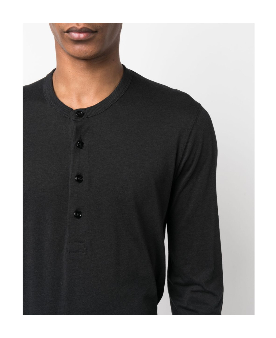 Tom Ford Long-sleeved Henley Top With Buttoned Placket And Fitted Silhouette In Black
