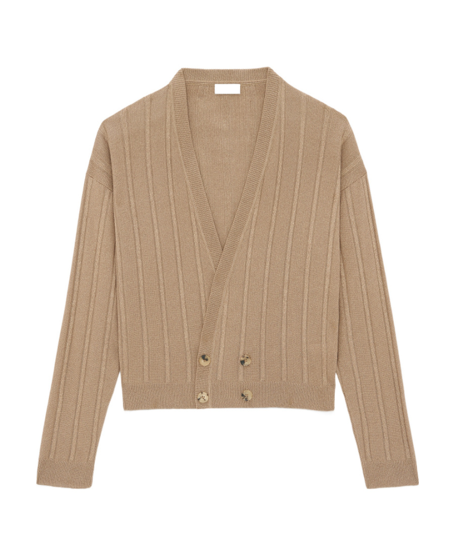 Saint Laurent Plunging V-neck Cardigan In Nude