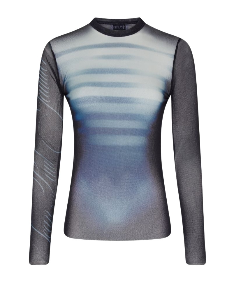 Shop Jean Paul Gaultier Long Sleeve Mesh Top In Navy Blue