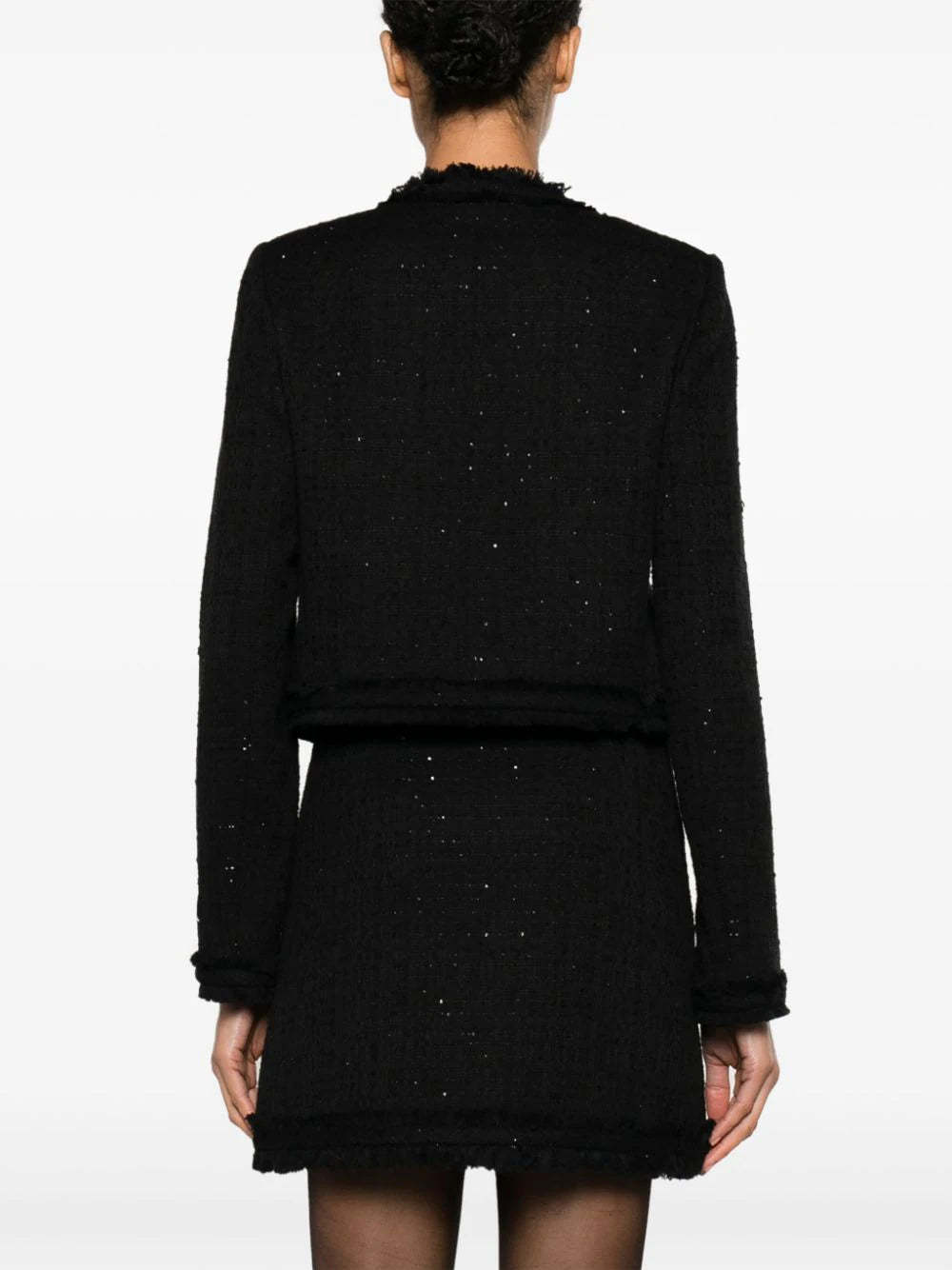 Versace Sequin-embellished Tweed Jacket In Black