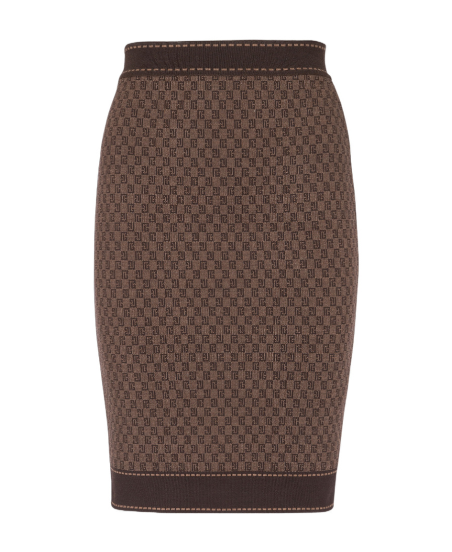 Balmain Brown Mini Monogram Midi Skirt In Brown