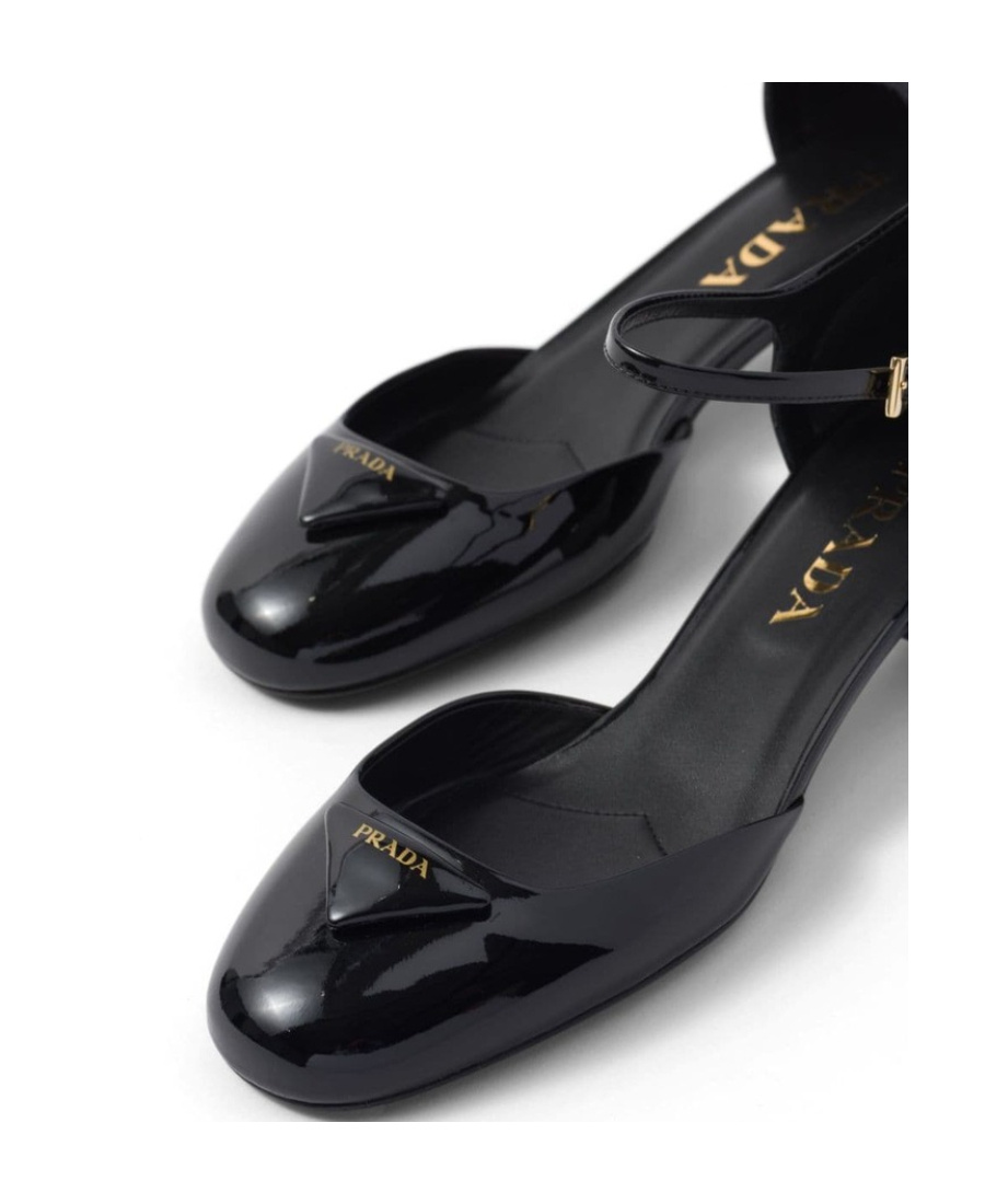 Prada Womens Black Brand-plaque Patent-leather Mary Jane Courts