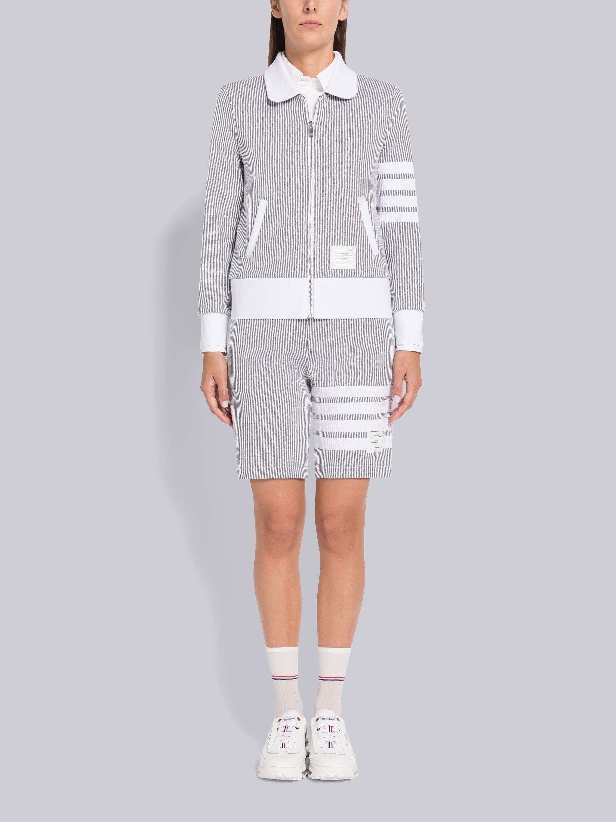 Thom Browne Zip-fastening Seersucker Jacket In White