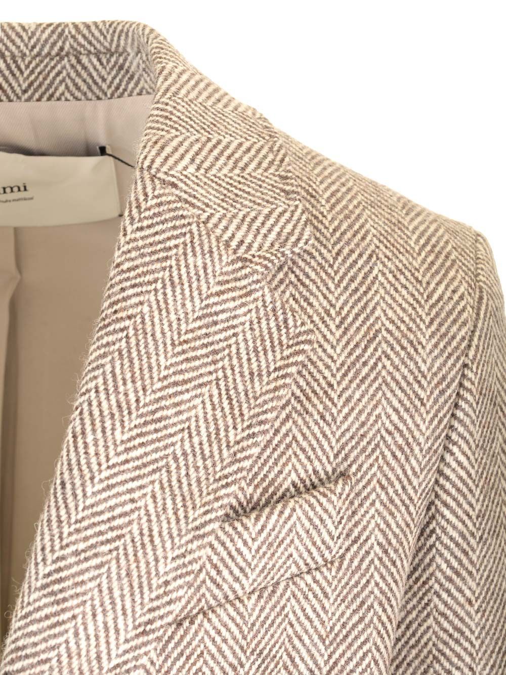 Shop Ami Alexandre Mattiussi Ami Paris Herringbone Button-up Coat In Nude