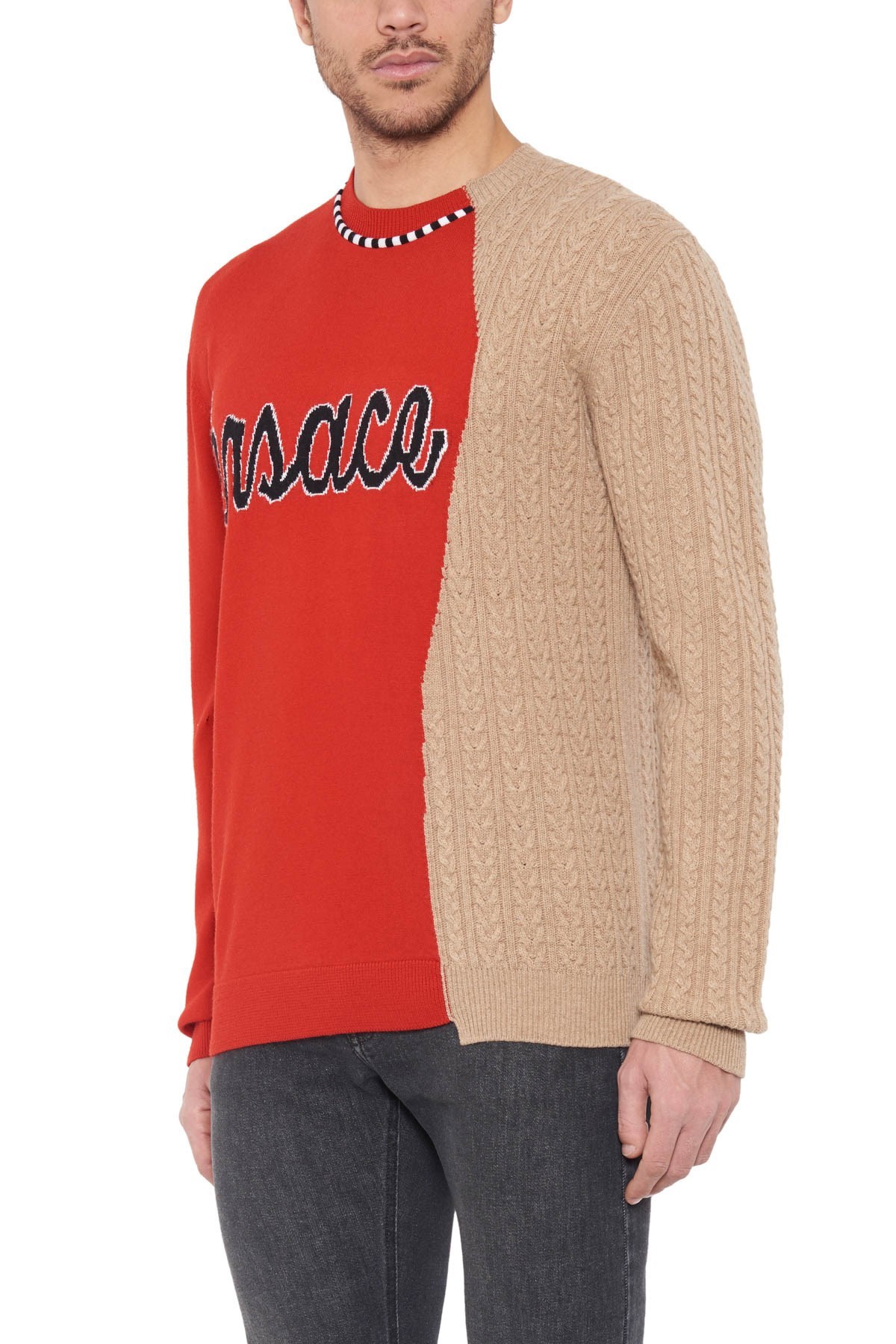 VERSACE LOGO INLAID KNITTED WOOL SWEATER 