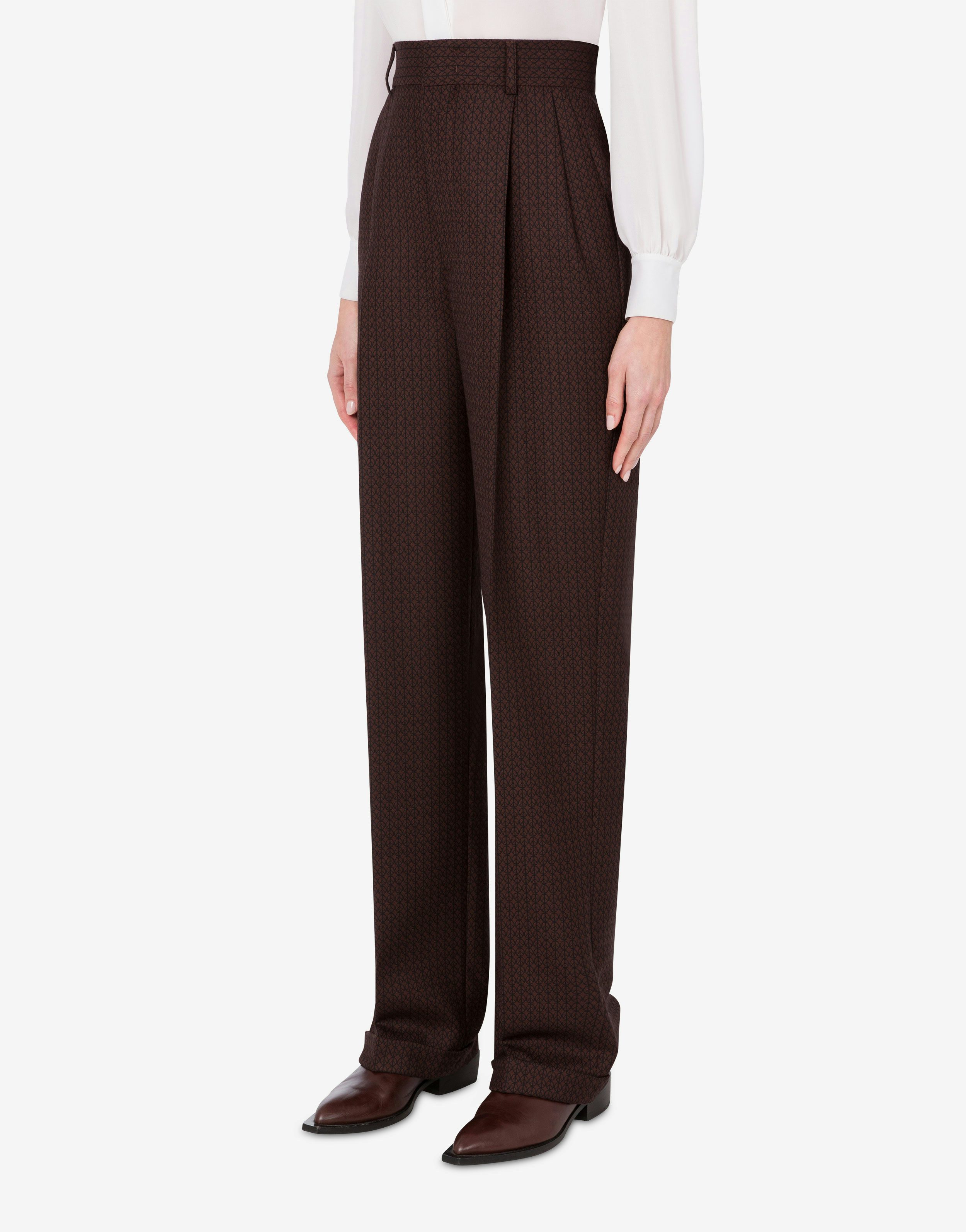 Moschino Geometric-print High-rise Trousers In Black