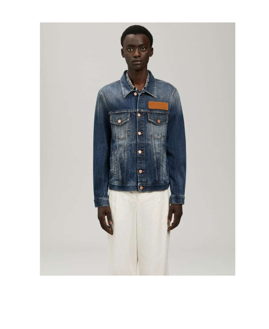 Palm Angels Embroidered Palm Tree Denim Jacket In Blue