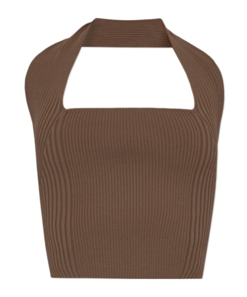 Shop By Malene Birger Ronda Halterneck Ribbed Top In Brown