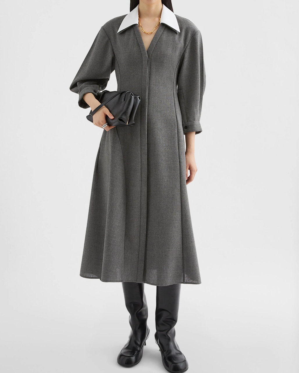 Jil Sander Mid-length Wool Dress With Contrasting Collar In Gray