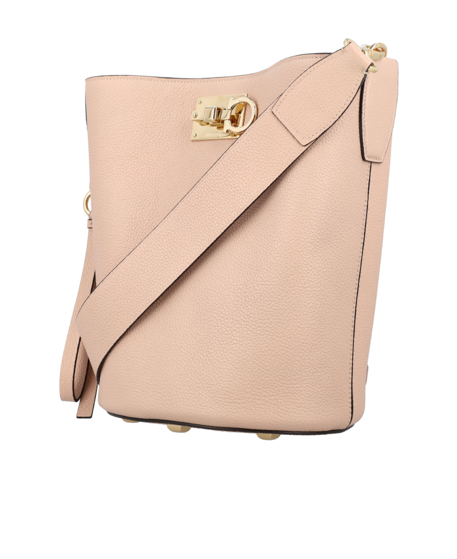 FERRAGAMO STUDIO GRAINED-LEATHER BUCKET BAG