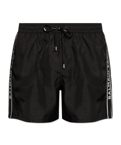 Shop Balmain Logo-print Swim Shorts In Black