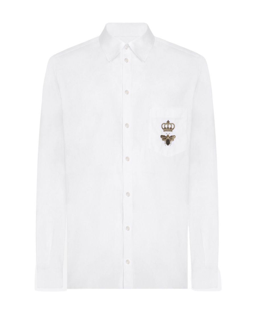 Dolce & Gabbana Cotton Martini-fit Shirt With Embroidery In White