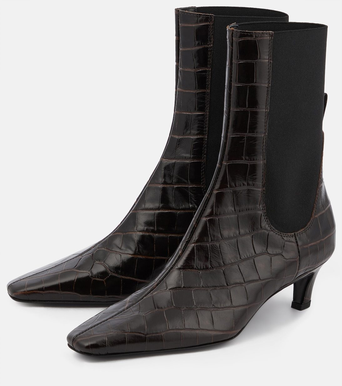 Totême Croc-effect Leather Ankle Boots In Brown