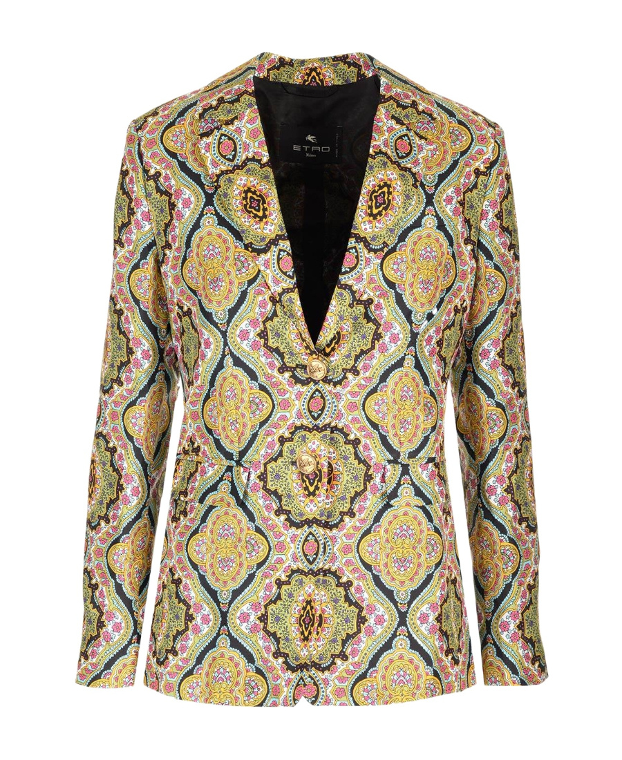 Etro Medallion-print Silk Single-breasted Blazer Jacket In Green