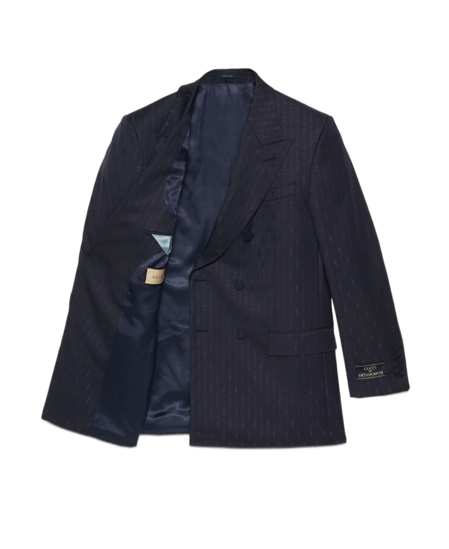 Gucci Horsebit Striped Wool Jacket In Blue