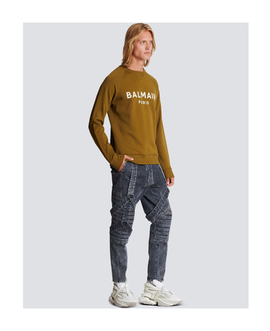Balmain Men's Khaki And White Graphic Print Sweatshirt For Ss23 In Brown