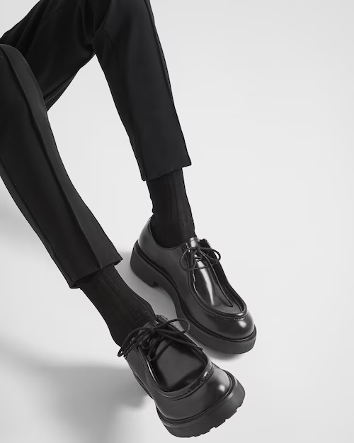 PRADA OPAQUE BRUSHED LEATHER LACE-UP SHOES 