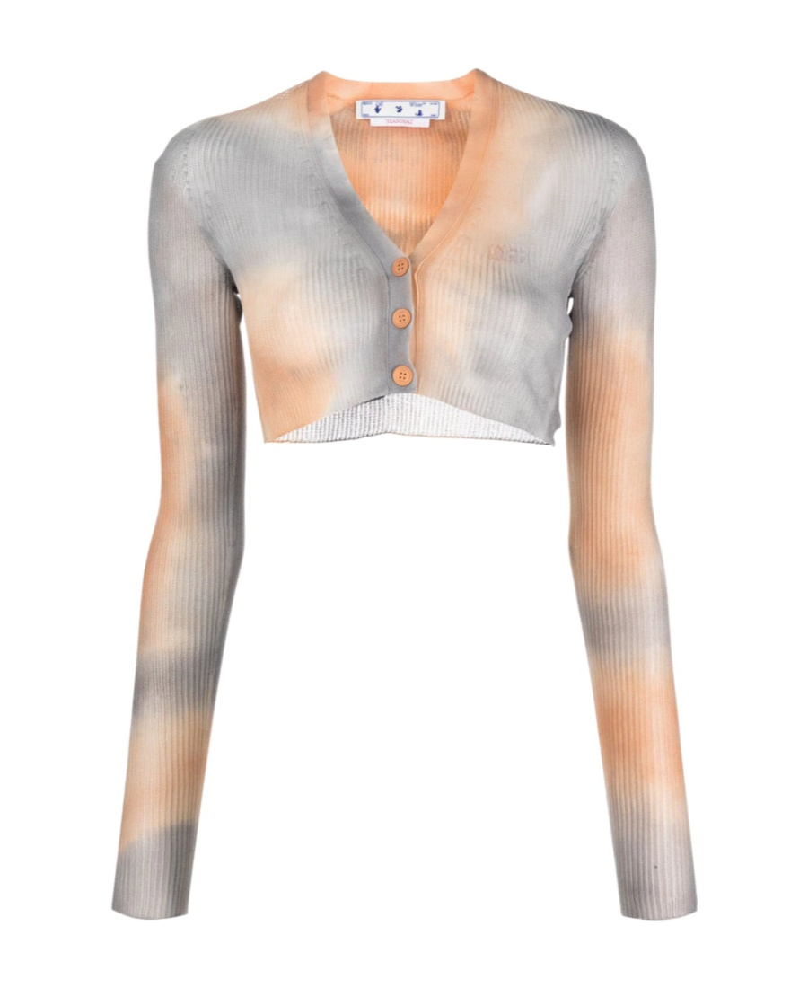 Off-white Faded-effect Cropped Cardigan In White