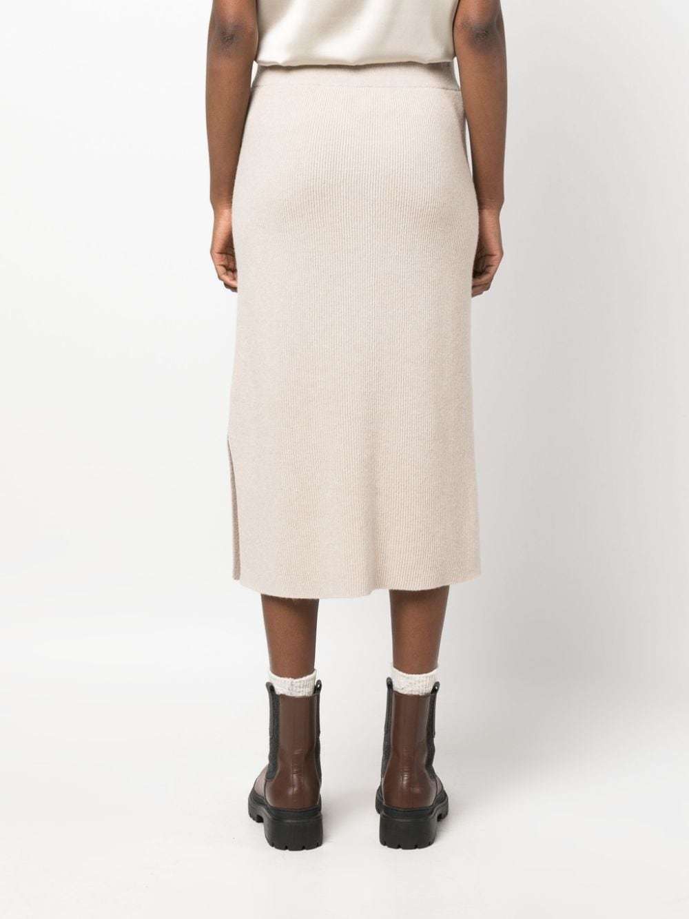 Brunello Cucinelli Ribbed-knit Midi Skirt In Nude