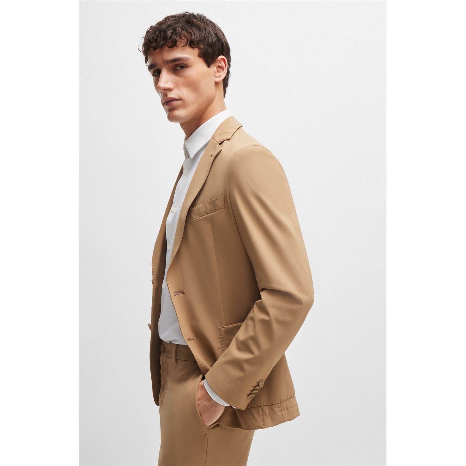 Hugo Boss Slim-fit Jacket In Performance-stretch Jersey In Brown