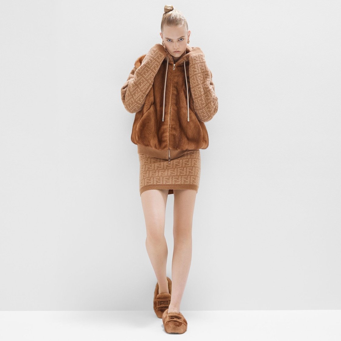 Fendi Cashmere Hooded Jacket In Brown