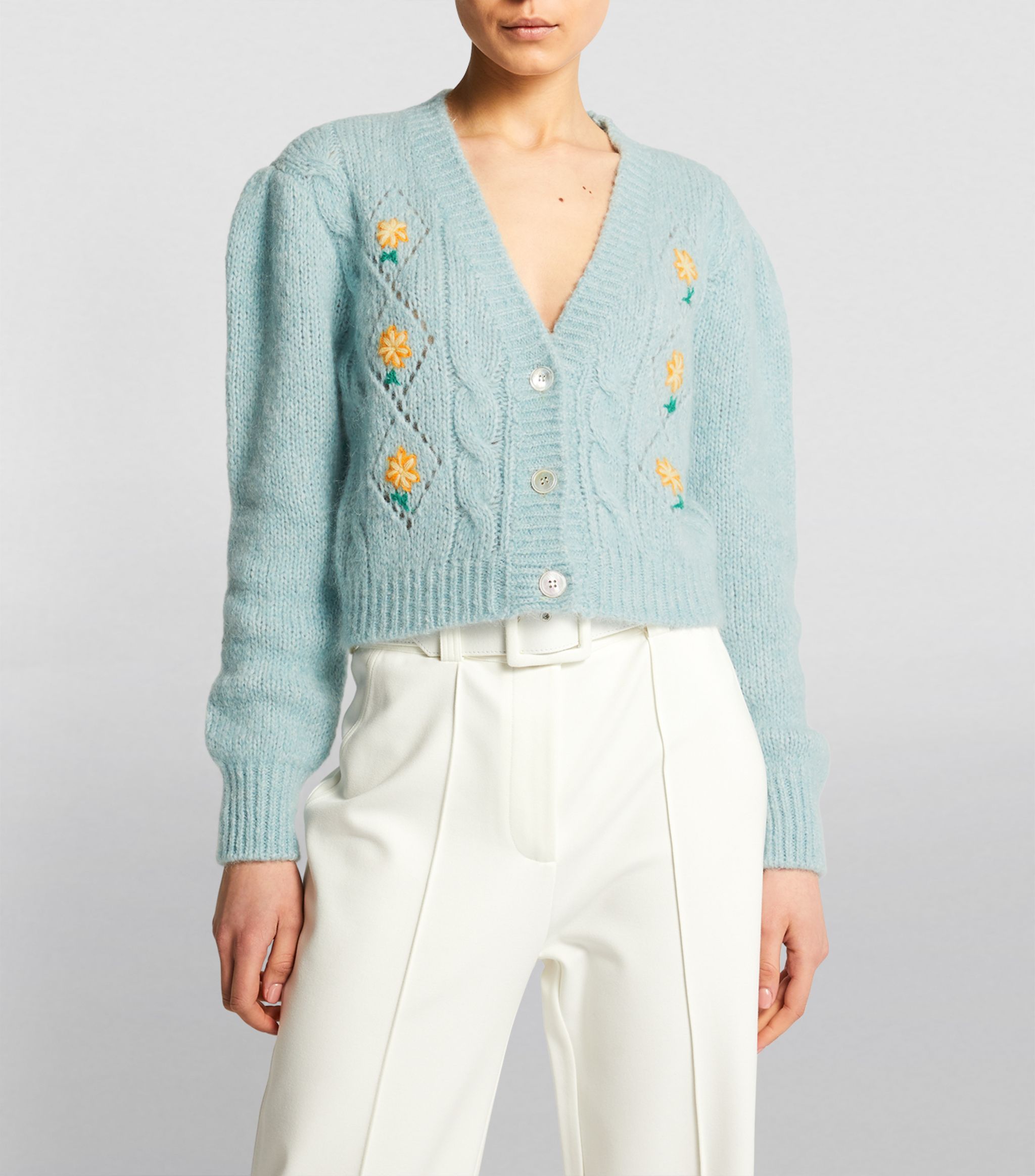 Alessandra Rich Knitted Cardigan In Blue