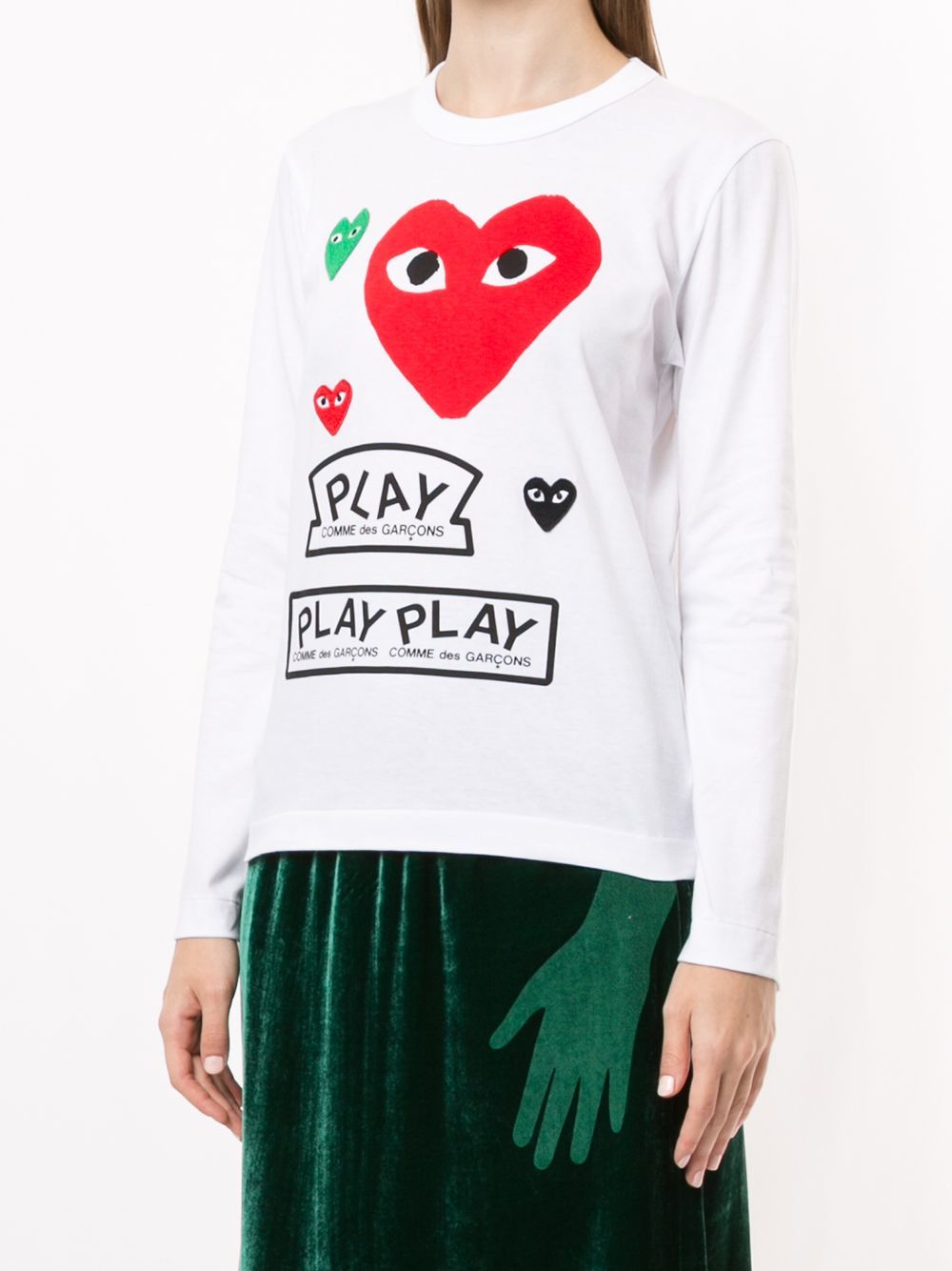 Comme Des Garçons Play Logo Print Long Sleeve T-shirt In White
