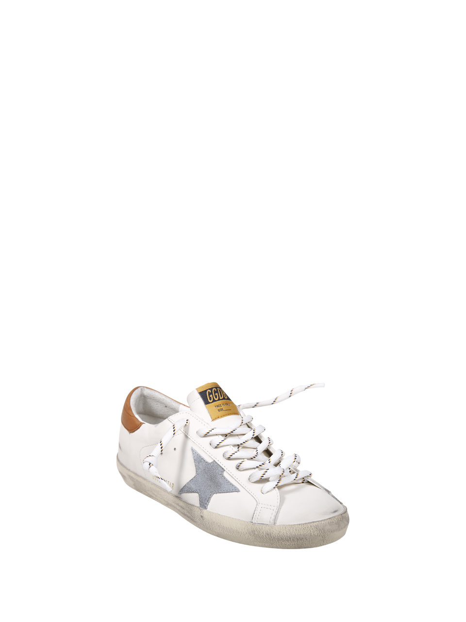 Golden Goose Super-star White Leather Sneakers With Grey Suede Star And Brown Heel In White