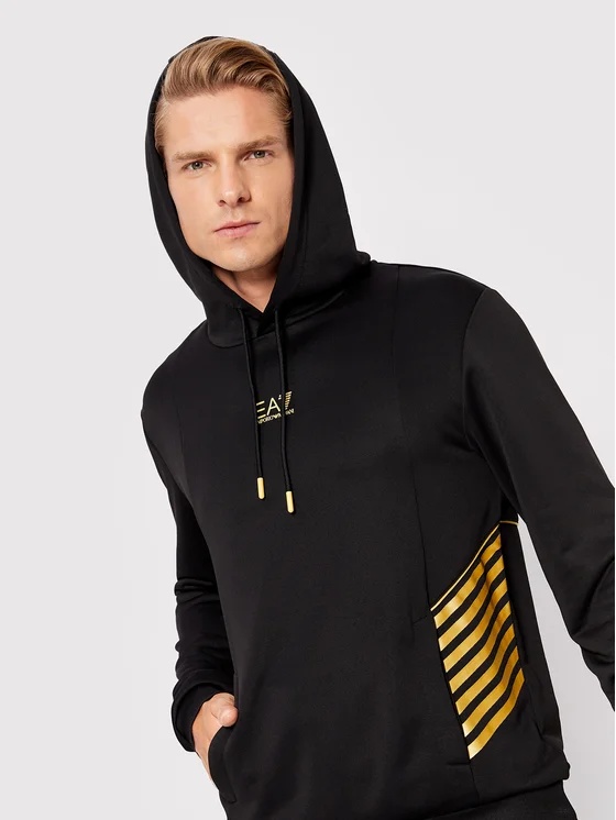 Ea7 Logo Hooded Sweater In Black