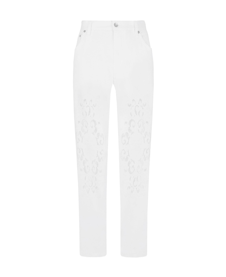 Dolce & Gabbana Lace-detail Straight-leg Trousers In White