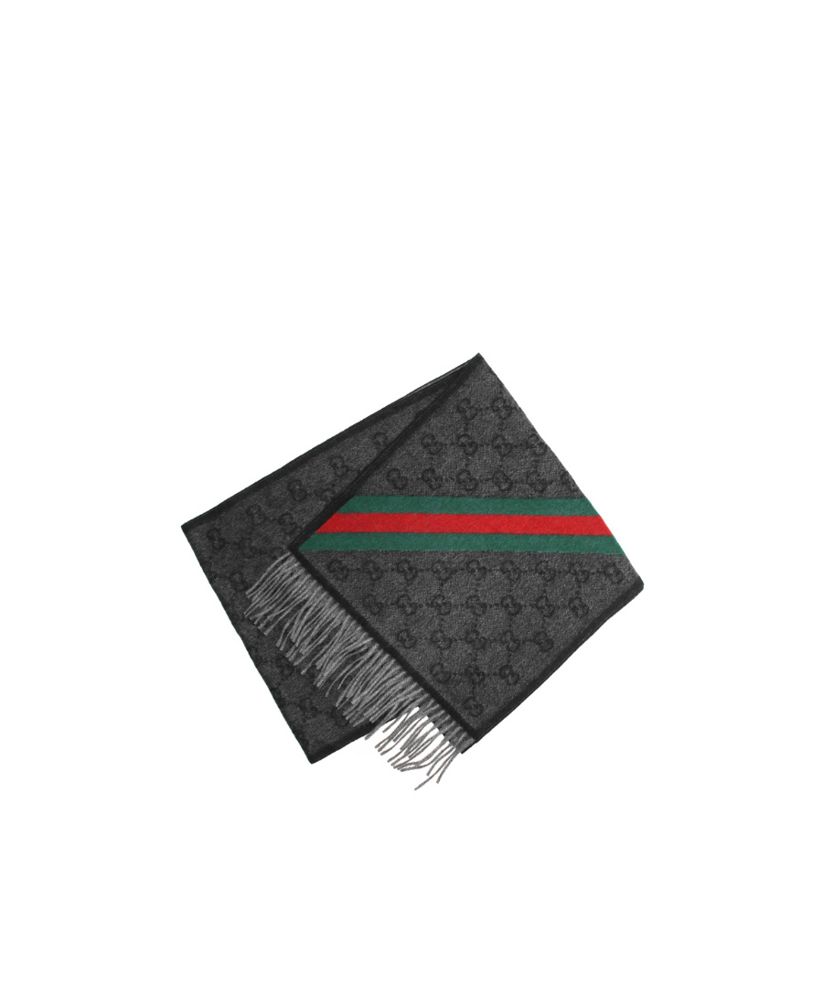Gucci Wool Fringed Scarf In Black